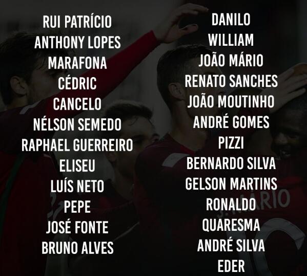 葡萄牙大名单 葡萄牙大名单