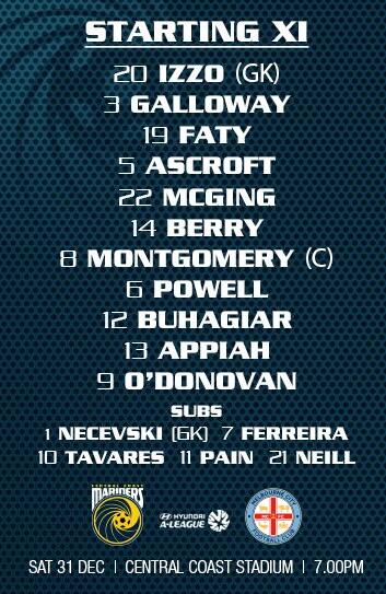 中央海岸水手首发较上轮4处变化 卡希尔领衔墨尔本城